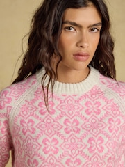 Joules Pink Patterned Knitted Jumper with Detachable Roll Neck - Image 6 of 8