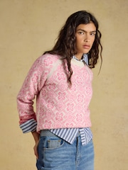 Joules Pink Patterned Knitted Jumper with Detachable Roll Neck - Image 7 of 8