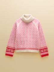 Joules Pink Patterned Knitted Jumper with Detachable Roll Neck - Image 8 of 8