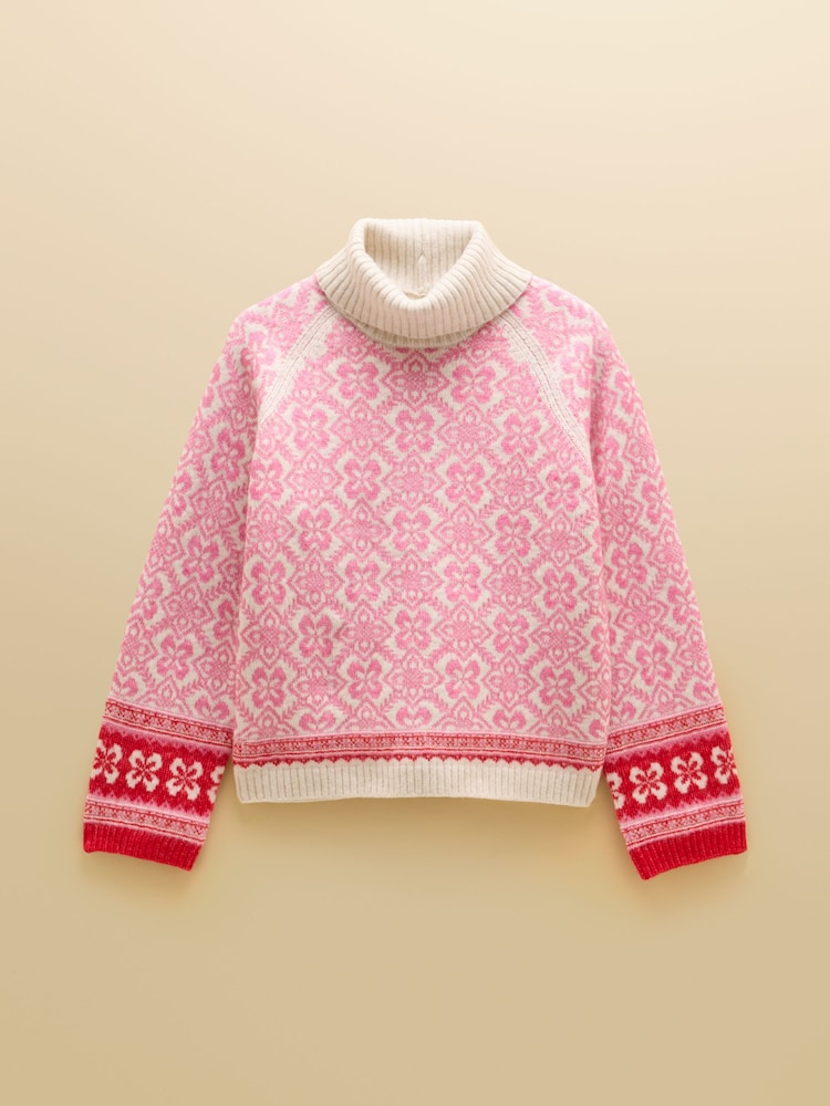 Joules Pink Patterned Knitted Jumper with Detachable Roll Neck - Image 8 of 8 Joules Pink Patterned Knitted Jumper with Detachable Roll Neck - Image 8 of 8