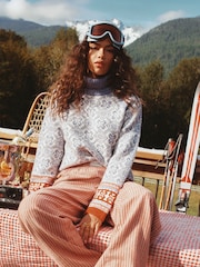 Joules Blue Patterned Knitted Jumper with Detachable Roll Neck - Image 2 of 10