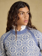 Joules Blue Patterned Knitted Jumper with Detachable Roll Neck - Image 3 of 10