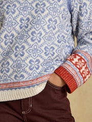 Joules Blue Patterned Knitted Jumper with Detachable Roll Neck - Image 4 of 10