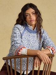 Joules Blue Patterned Knitted Jumper with Detachable Roll Neck - Image 7 of 10