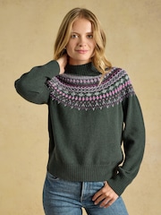 Joules Green Fair Isle High Neck Jumper - Image 1 of 6