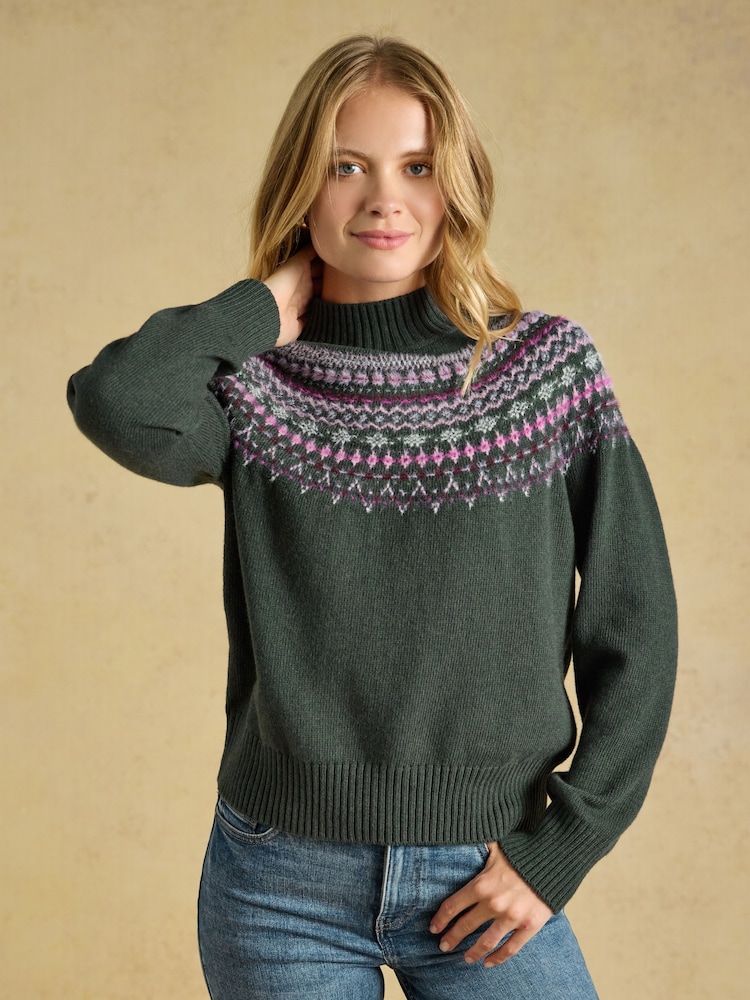 Joules Green Fair Isle High Neck Jumper - Image 1 of 6 Joules Green Fair Isle High Neck Jumper - Image 1 of 6