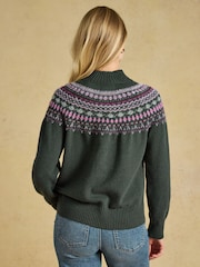 Joules Green Fair Isle High Neck Jumper - Image 2 of 6
