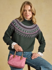 Joules Green Fair Isle High Neck Jumper - Image 3 of 6