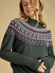 Joules Green Fair Isle High Neck Jumper - Image 5 of 6