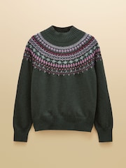 Joules Green Fair Isle High Neck Jumper - Image 6 of 6
