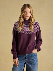 Joules Wine Fair Isle High Neck Jumper - Image 1 of 7