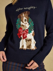 Joules Dog Navy Crew Neck Knitted Christmas Jumper - Image 3 of 7