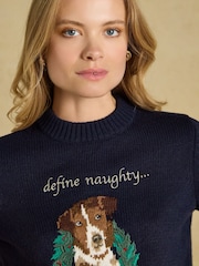 Joules Dog Navy Crew Neck Knitted Christmas Jumper - Image 5 of 7