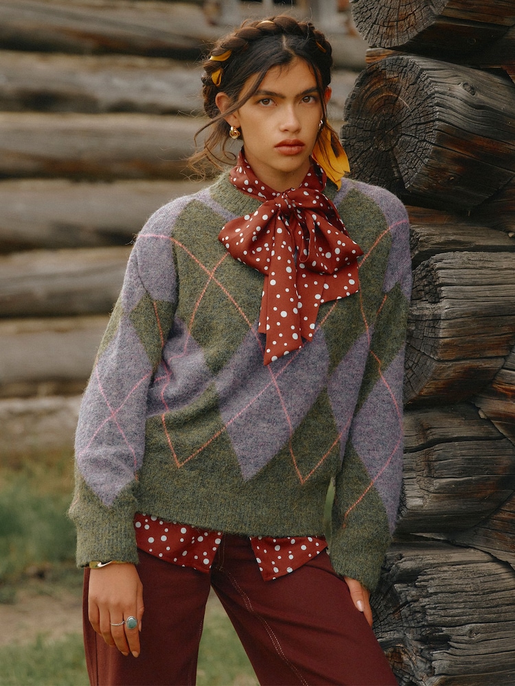 Argyle Multi Knitted Crew Neck Jumper - Image 2 of 10 Argyle Multi Knitted Crew Neck Jumper - Image 2 of 10
