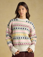 Joules Cream Knitted Festive Fair Isle Jumper - Image 1 of 6
