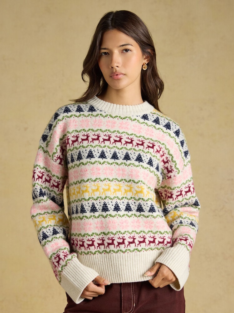 Joules Cream Knitted Festive Fair Isle Jumper - Image 1 of 6 Joules Cream Knitted Festive Fair Isle Jumper - Image 1 of 6