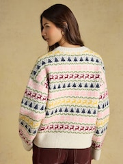 Joules Cream Knitted Festive Fair Isle Jumper - Image 2 of 6