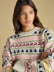 Joules Cream Knitted Festive Fair Isle Jumper - Image 3 of 6