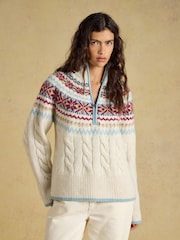 Cable Knit Fair Isle Half Zip Jumper - Imagen 1 de 7