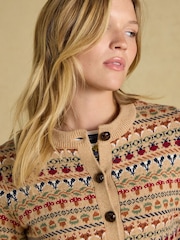 Woodland Pattern Oatmeal Cotton Blend Knitted Cardigan - Image 4 of 8