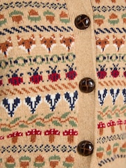 Woodland Pattern Oatmeal Cotton Blend Knitted Cardigan - Image 5 of 8