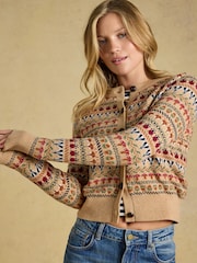 Woodland Pattern Oatmeal Cotton Blend Knitted Cardigan - Image 6 of 8