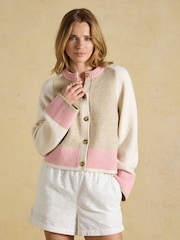 Oat, Pink & Cream Crew Neck Knitted Cardigan - Image 1 of 9