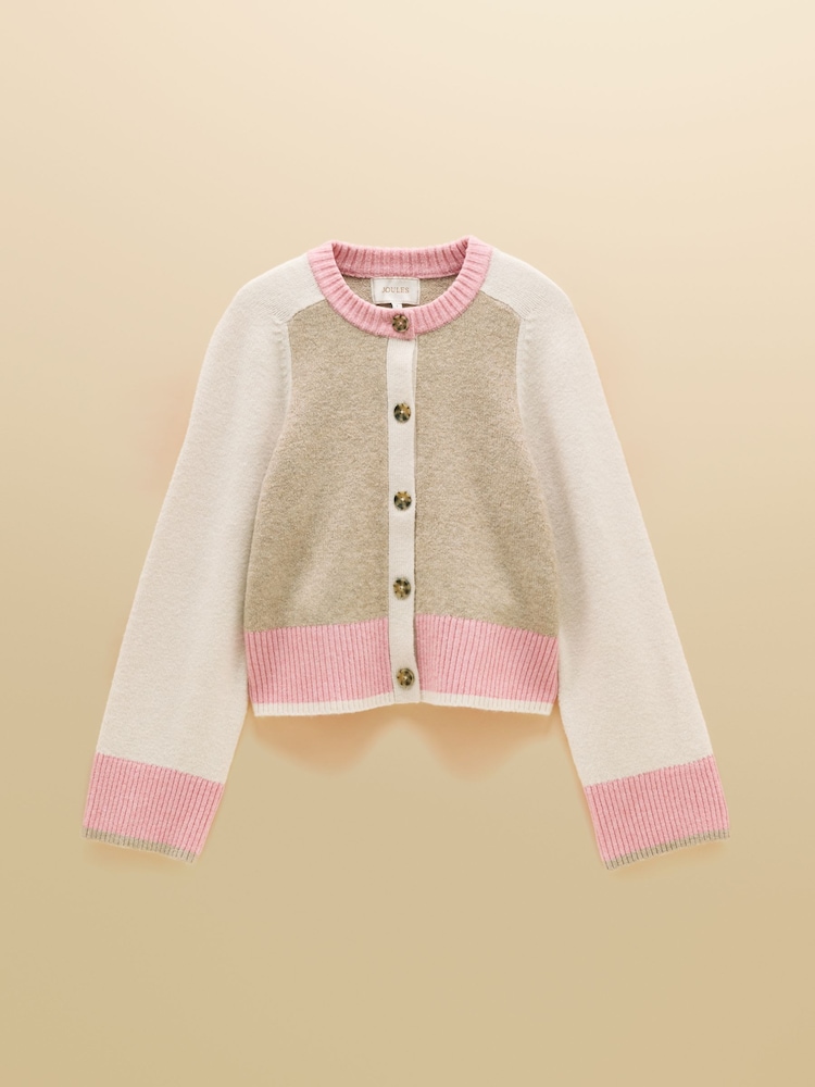 Oat, Pink & Cream Crew Neck Knitted Cardigan - Image 9 of 9