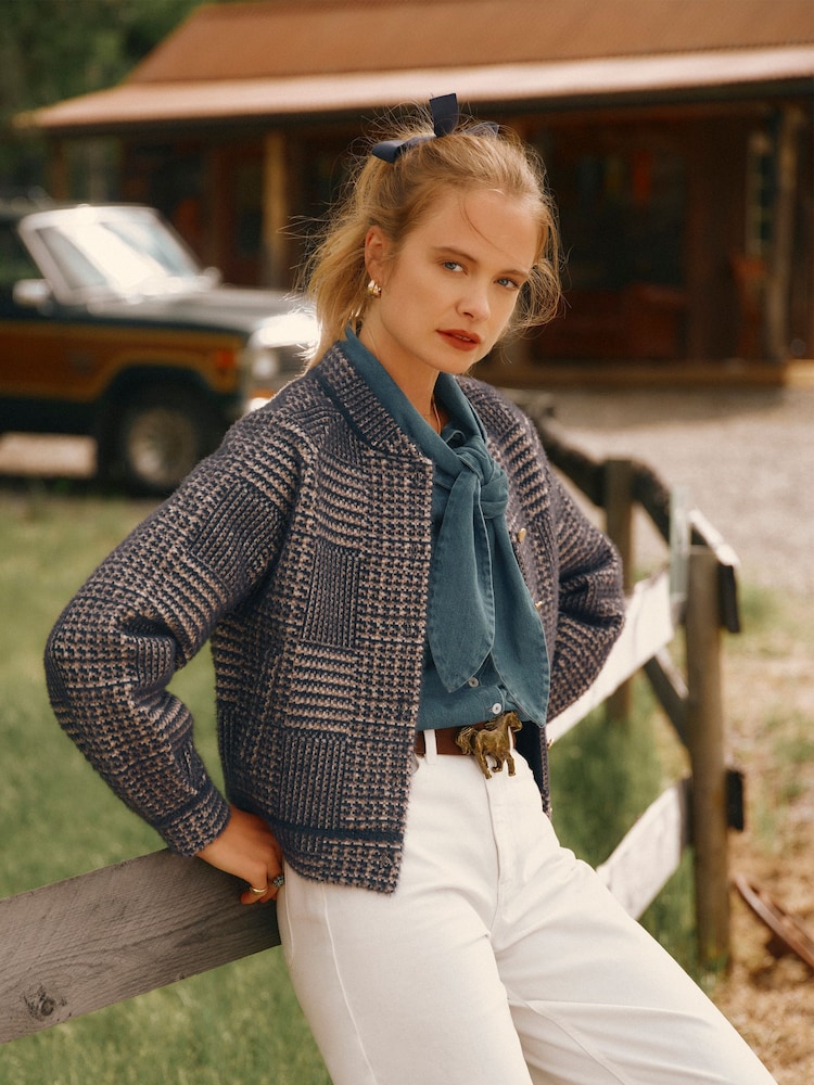 Joules Soft Touch Navy Patterned Knitted Jacket - Image 1 of 9 Joules Soft Touch Navy Patterned Knitted Jacket - Image 1 of 9
