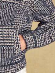 Joules Soft Touch Navy Patterned Knitted Jacket - Image 6 of 9
