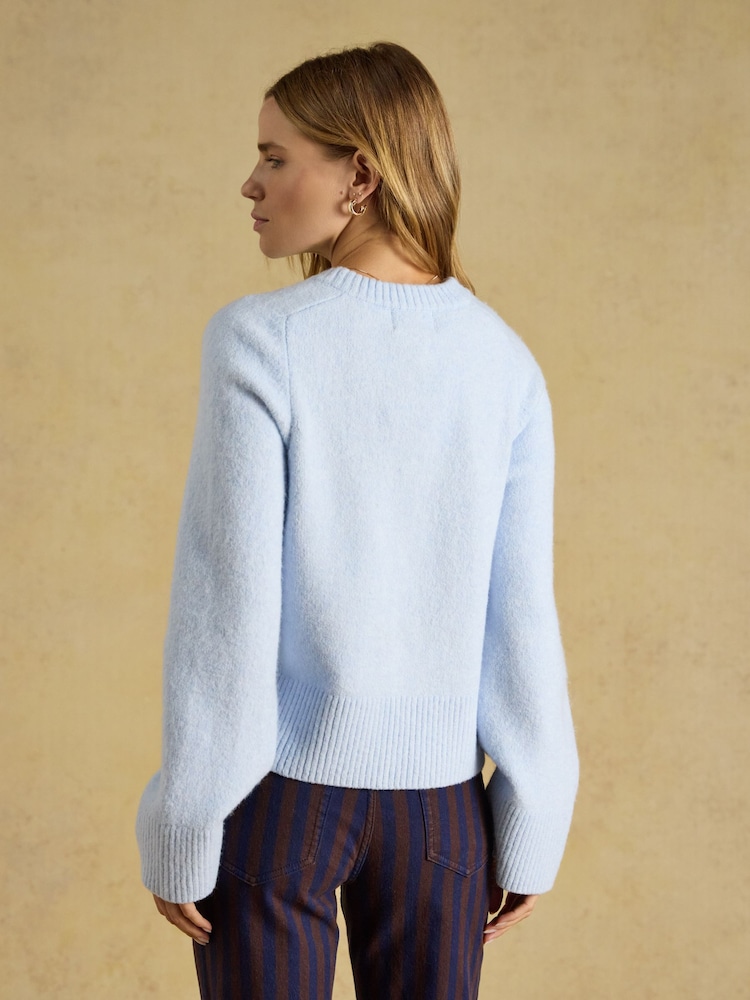 Light Blue Crew Neck Knitted Cardigan - Image 2 of 8 Light Blue Crew Neck Knitted Cardigan - Image 2 of 8