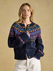 Fair Isle Navy Wool Blend Knitted Cardigan - Image 1 of 8