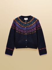 Fair Isle Navy Wool Blend Knitted Cardigan - Image 8 of 8