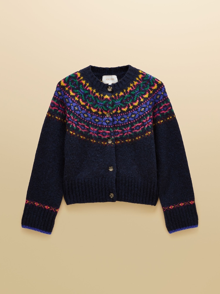Fair Isle Navy Wool Blend Knitted Cardigan - Image 8 of 8 Fair Isle Navy Wool Blend Knitted Cardigan - Image 8 of 8
