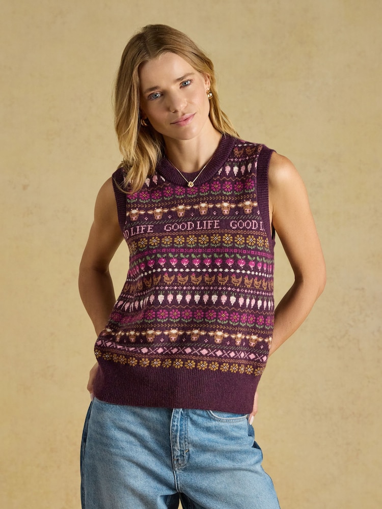 Vin Röd - Joules Cotton Blend Crew Neck Knitted Vest - Bild 1 av 8