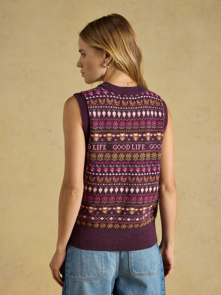 Vin Röd - Joules Cotton Blend Crew Neck Knitted Vest - Bild 2 av 8