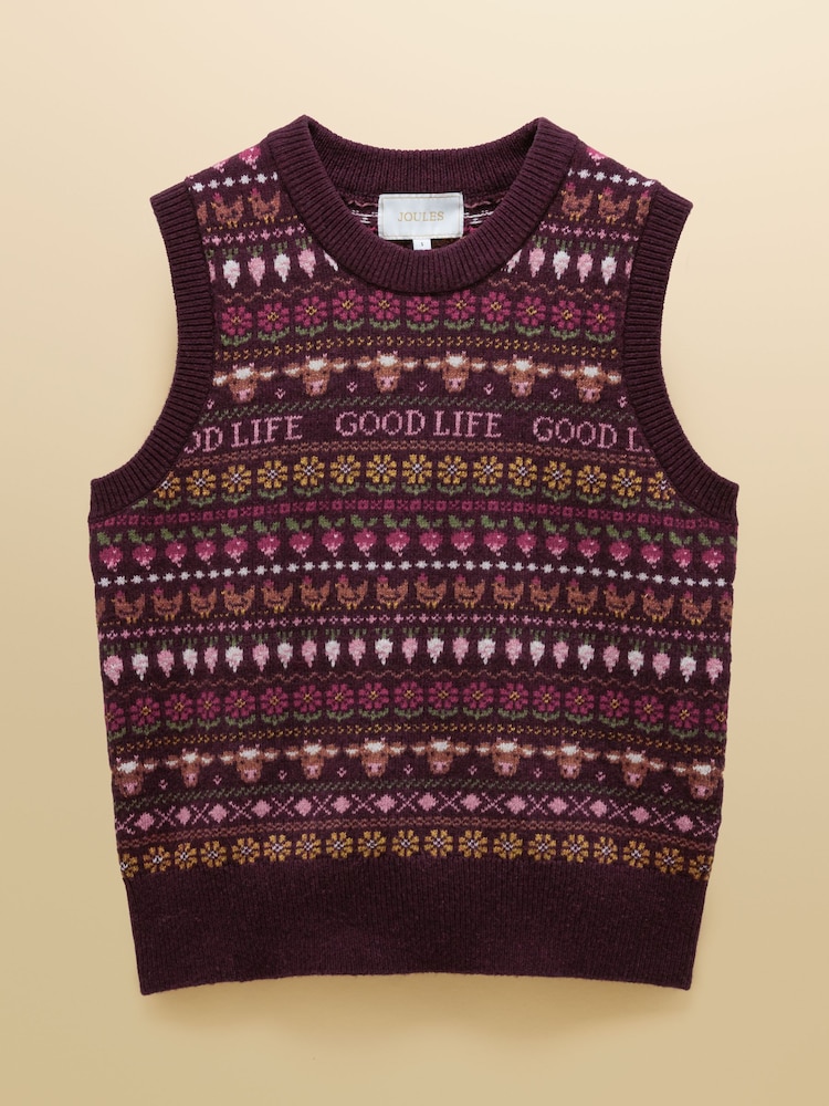 Vin Röd - Joules Cotton Blend Crew Neck Knitted Vest - Bild 8 av 8