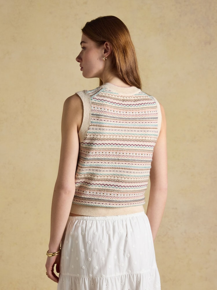 Oat Cotton Rich V-Neck Knitted Vest - Image 2 of 9 Oat Cotton Rich V-Neck Knitted Vest - Image 2 of 9
