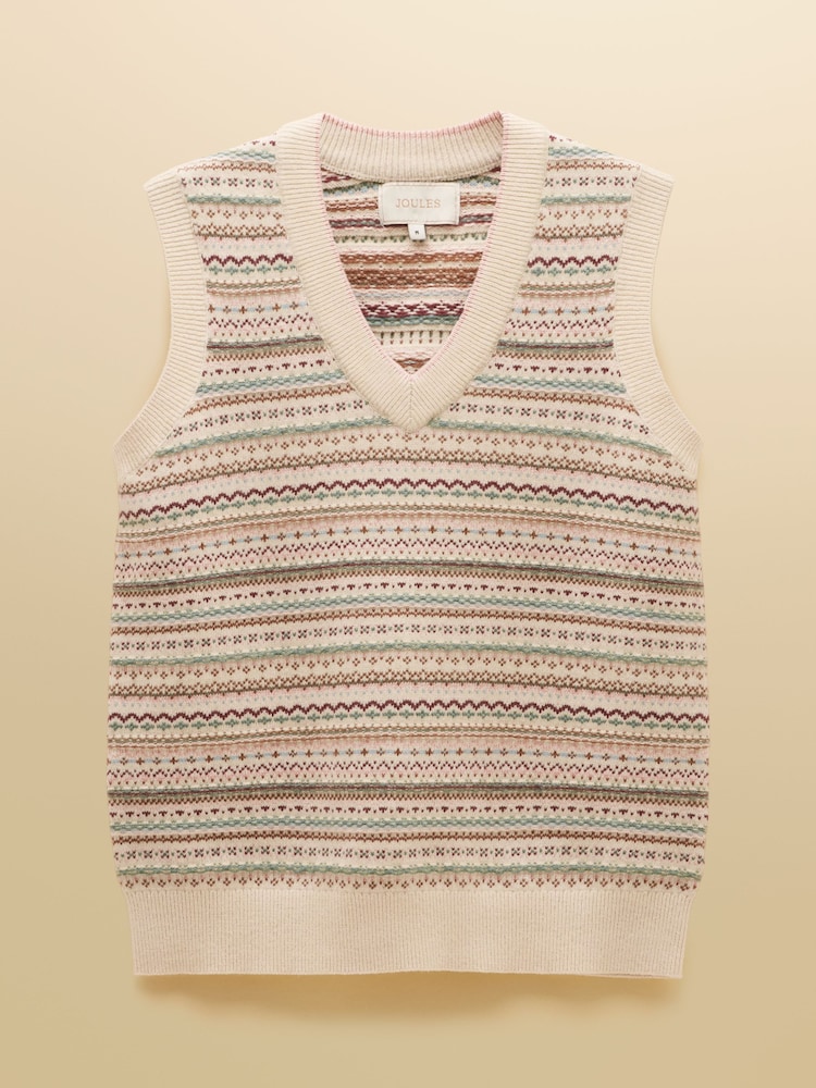 Oat Cotton Rich V-Neck Knitted Vest - Image 9 of 9 Oat Cotton Rich V-Neck Knitted Vest - Image 9 of 9