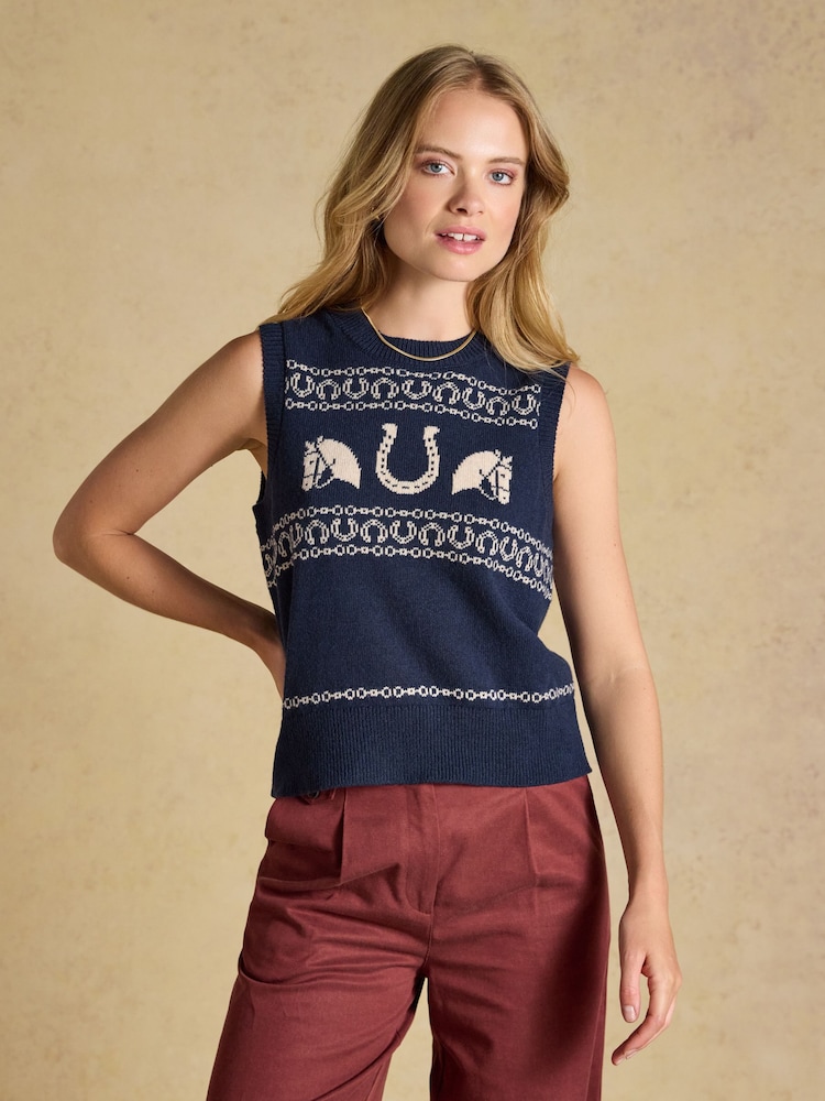 Horse Icon Cotton Blend Crew Neck Knitted Vest - Afbeelding 1 van 9