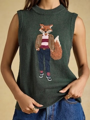 Jonty Fox Green Crew Neck Cotton Blend Knitted Vest - Image 4 of 7