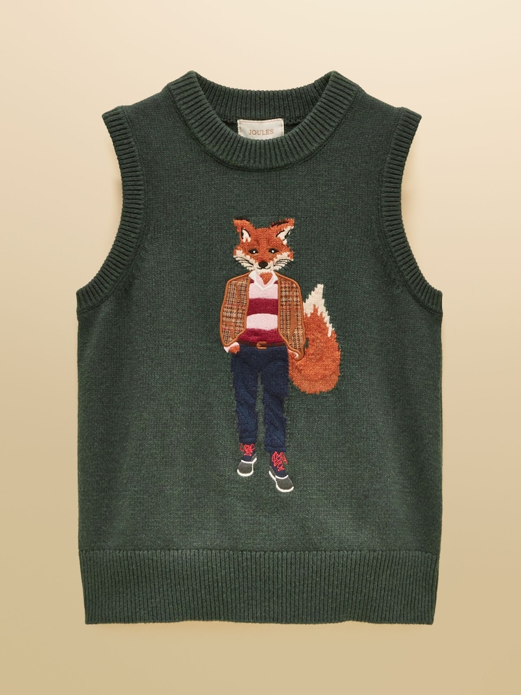 Jonty Fox Green Crew Neck Cotton Blend Knitted Vest - Image 7 of 7 Jonty Fox Green Crew Neck Cotton Blend Knitted Vest - Image 7 of 7