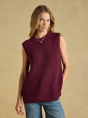 Joules Burgundy Red Crew Neck Ribbed Knitted Vest - Image 1 of 7