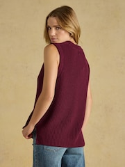 Joules Burgundy Red Crew Neck Ribbed Knitted Vest - Image 2 of 7