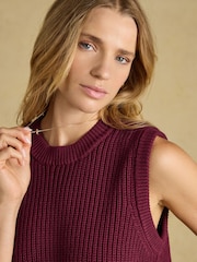 Joules Burgundy Red Crew Neck Ribbed Knitted Vest - Image 3 of 7