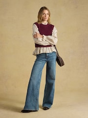 Joules Burgundy Red Crew Neck Ribbed Knitted Vest - Image 4 of 7