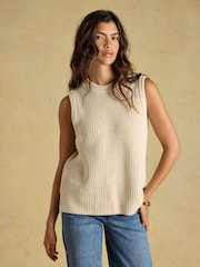 Joules Oatmeal Crew Neck Ribbed Knitted Vest - Image 1 of 7