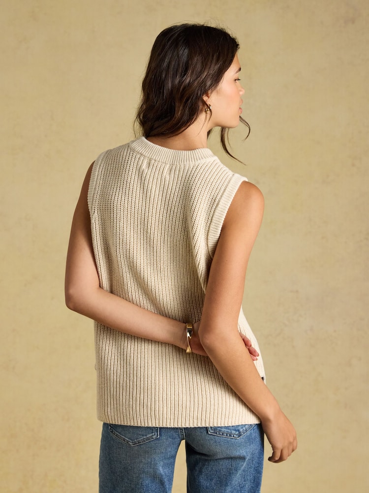 Joules Oatmeal Crew Neck Ribbed Knitted Vest - Image 2 of 7 Joules Oatmeal Crew Neck Ribbed Knitted Vest - Image 2 of 7