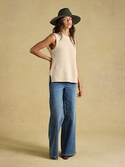 Joules Oatmeal Crew Neck Ribbed Knitted Vest - Image 4 of 7