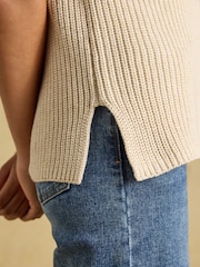 Joules Oatmeal Crew Neck Ribbed Knitted Vest - Image 5 of 7